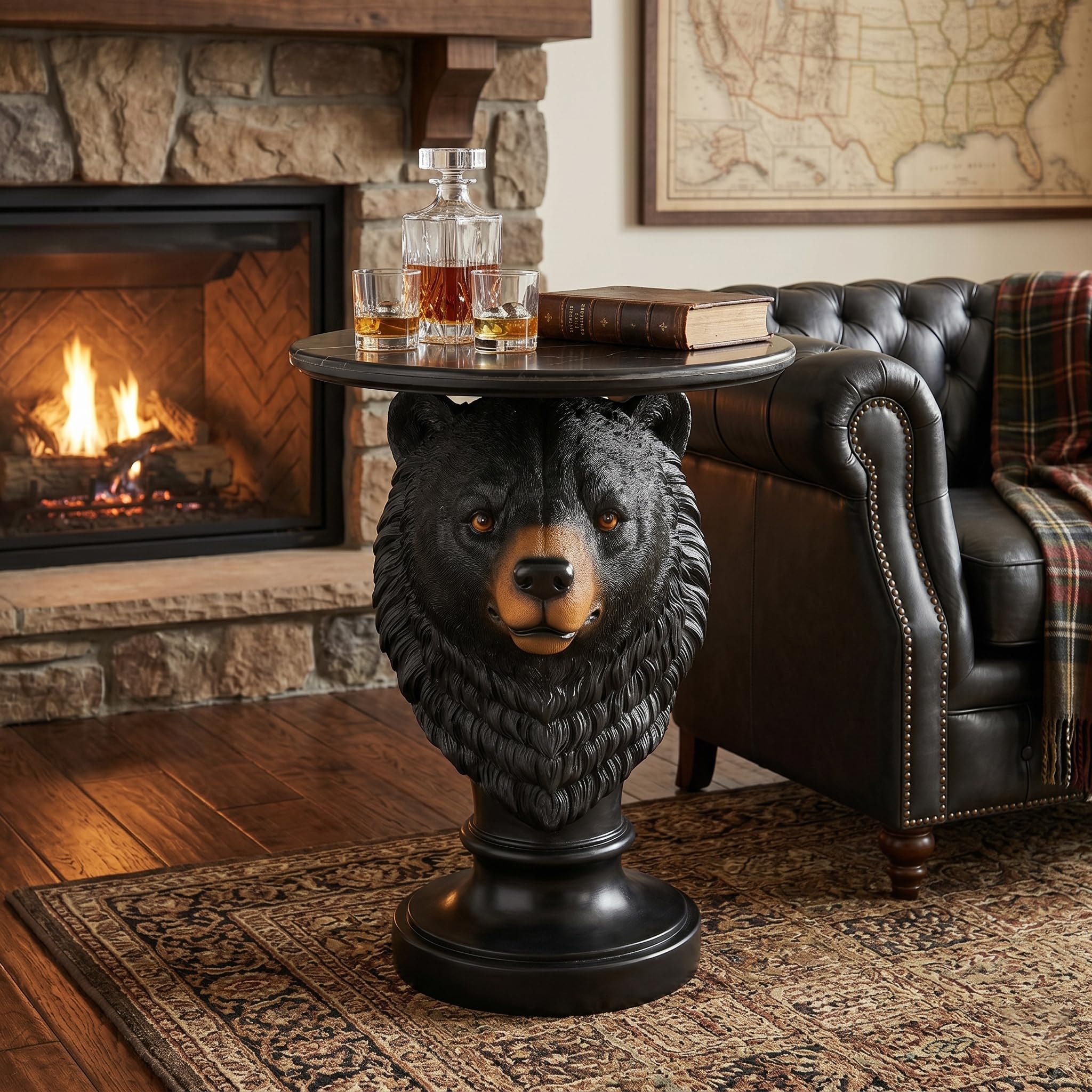 UNOIRNM Bear Head Accent Side Table