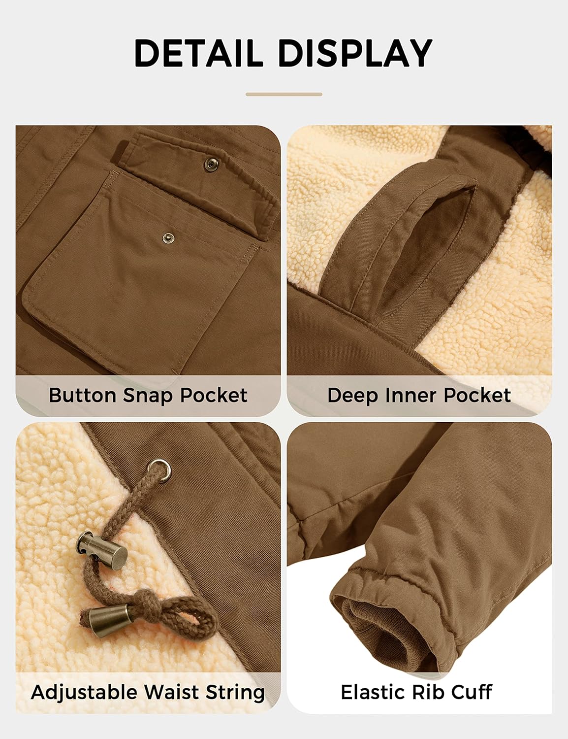 Soularge Women's Winter Plus Size Sherpa Lined Jacket with Detachable Hood - Image 7