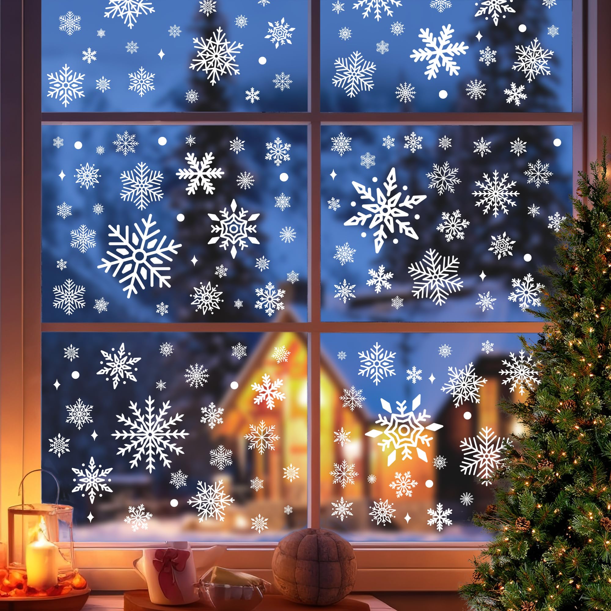 335Pcs Snowflake Christmas Window Clings - Christmas Decorations Snowflake Christmas Window Decorations Stickers for Glass Windows Indoor Wtiner Holiday Office Bedroom Decor (8 Sheets)