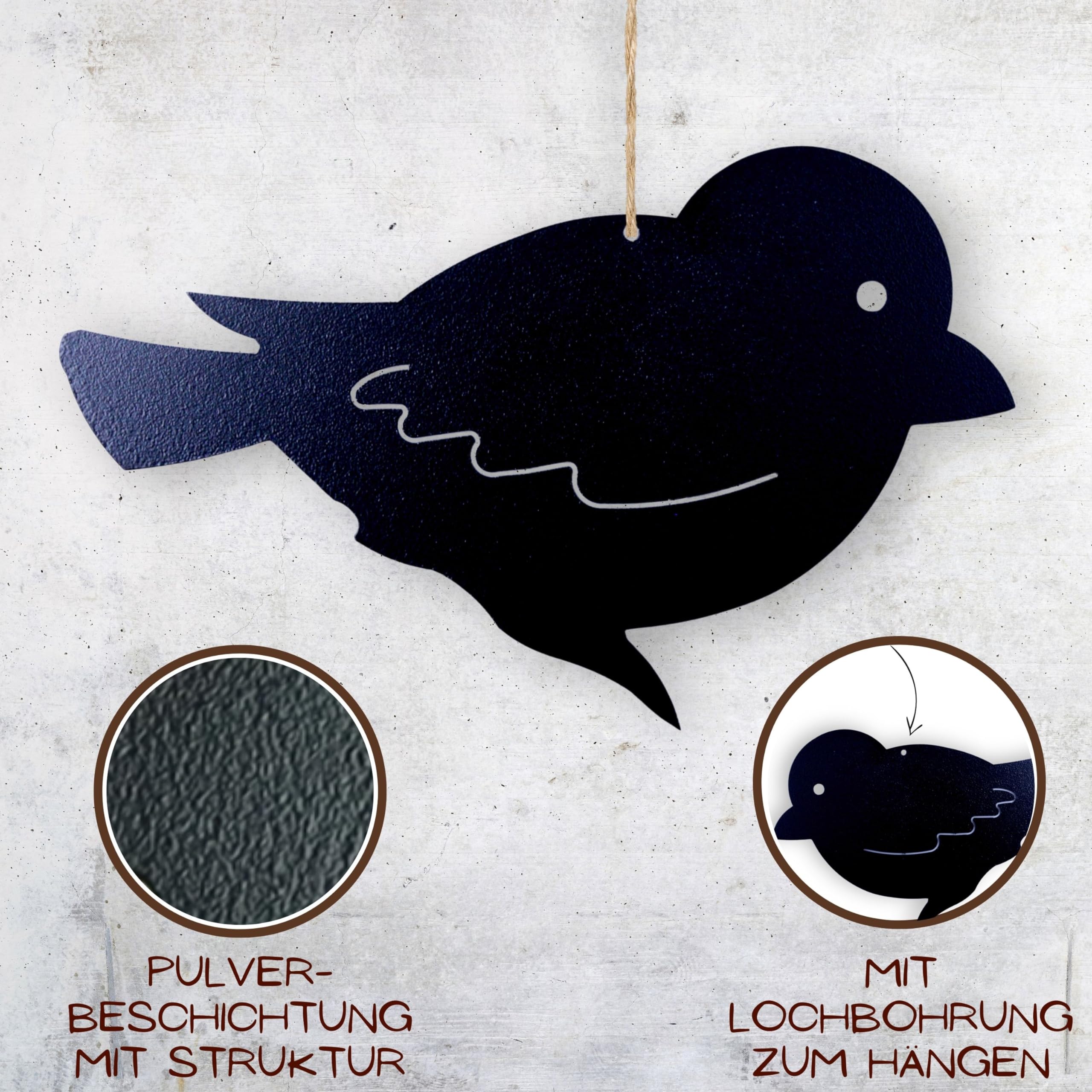 Rostikal Set di 2 uccelli decorativi, colore nero, 7 cm e 10 cm, decorazione da parete in metallo, uccello, giardino