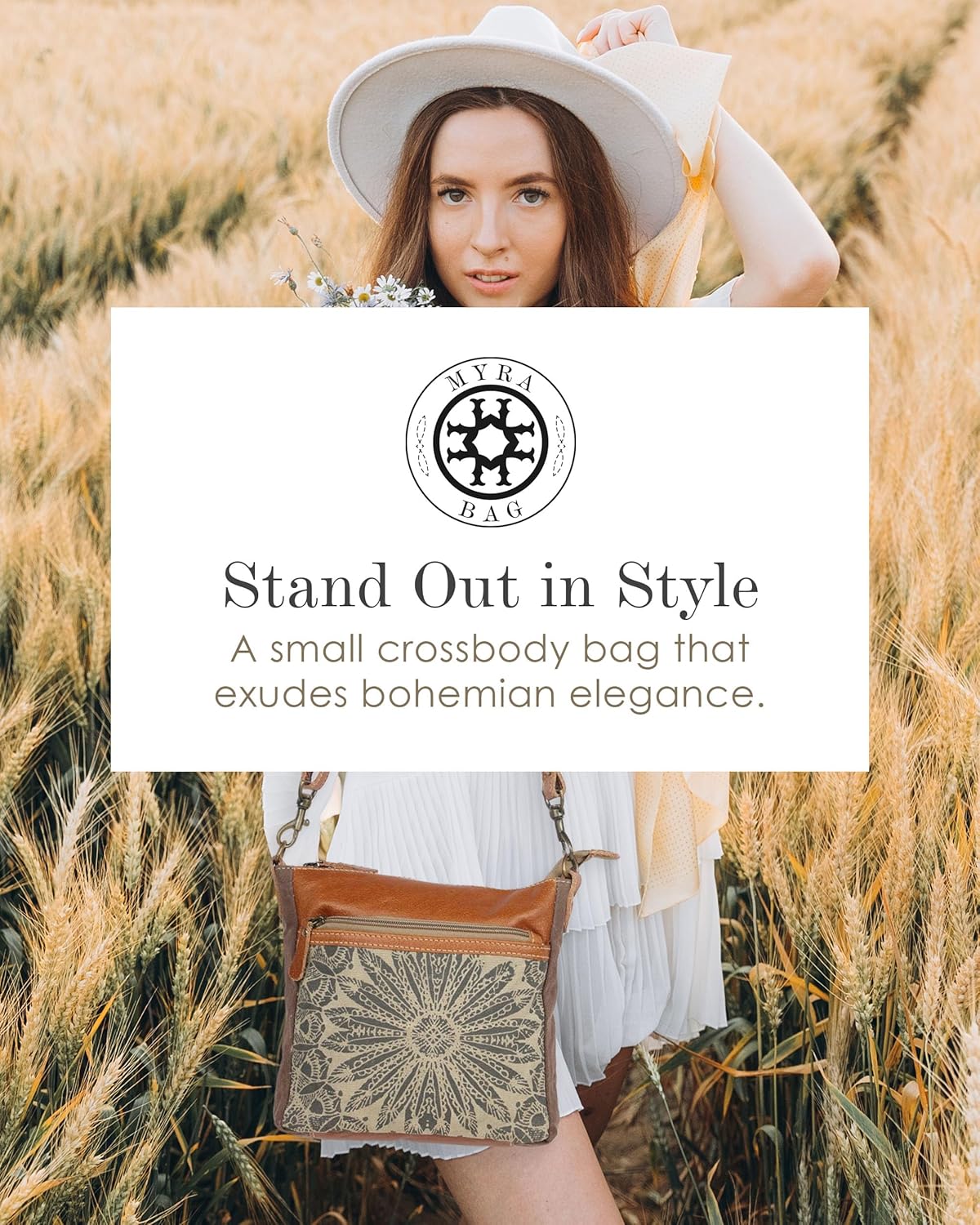 Myra Bag Boho Purses for Women - Canvas Bag with Buffalo Leather Detailing and Geometric Pattern, Boho Handbags for Women - Image 5