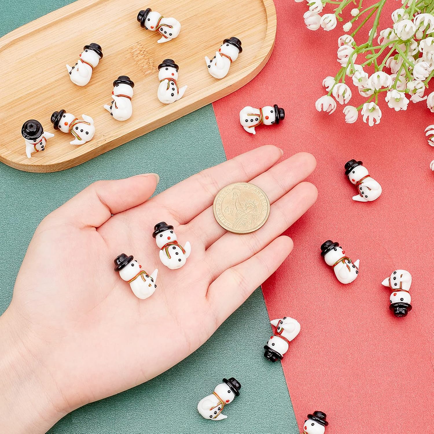 arricraft 20 Pcs Christmas Snowman Beads, Handmade Lampwork Beads Spacer, Glass Beads for Jewelry Making, White