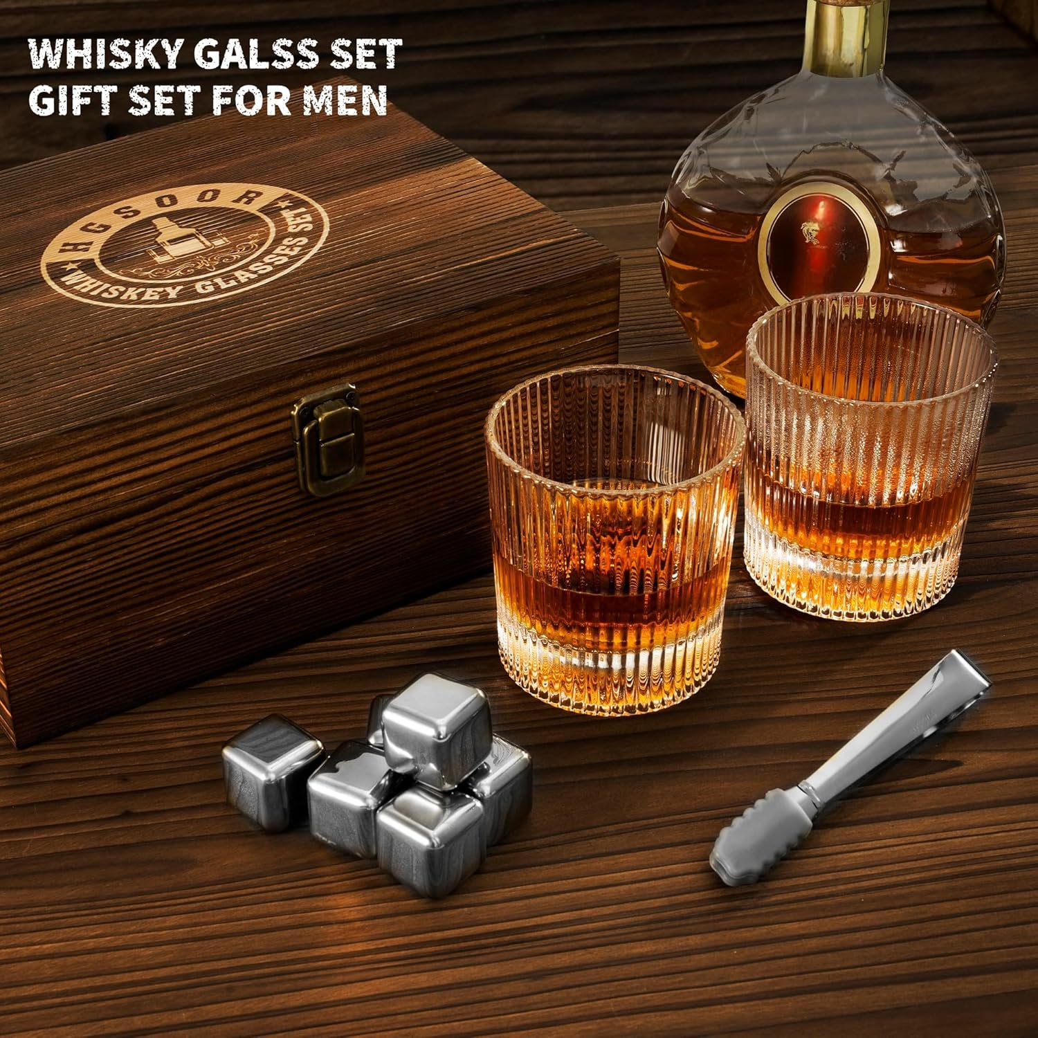 Whiskey Glasses Gift Set - Premium Heavy Glasses with Chilling Stones,Whiskey Stones Gift Set,Best Drinking Gifts for Men Dad Husband Boyfriend Birthday Anniversary Christmas - Image 2
