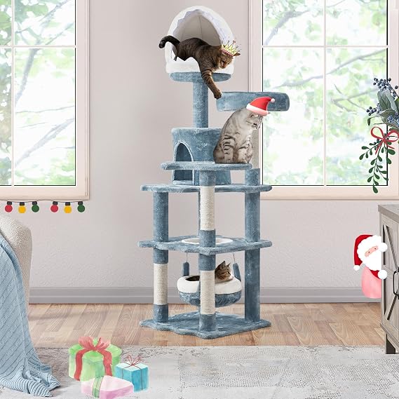 Yaheetech Blue Cute Shark Cat Tree for Kittens, Tall Multi-Level Tower