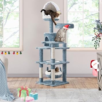 Yaheetech Blue Cute Shark Cat Tree for Kittens, Tall Multi-Level Tower