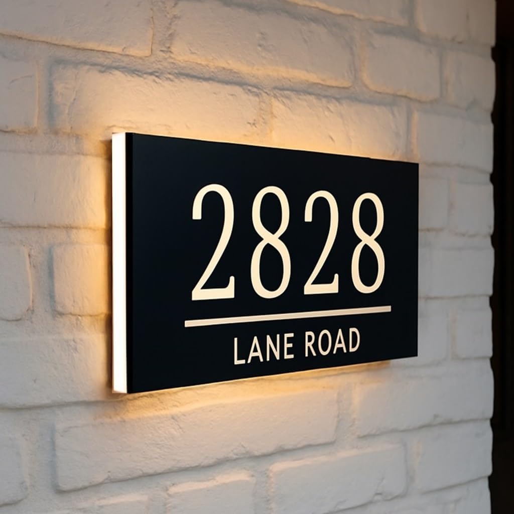 Custom Backlit LED House Number Sign for Outside, Modern Illuminated Address Plaque for Home, Personalized Lighted Sign - Waterproof (50X25CM (19,6 x 9,8 inch))