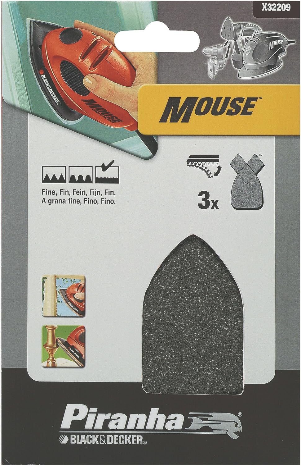 Piranha Mouse Sander Fine Sheet - Set of 3