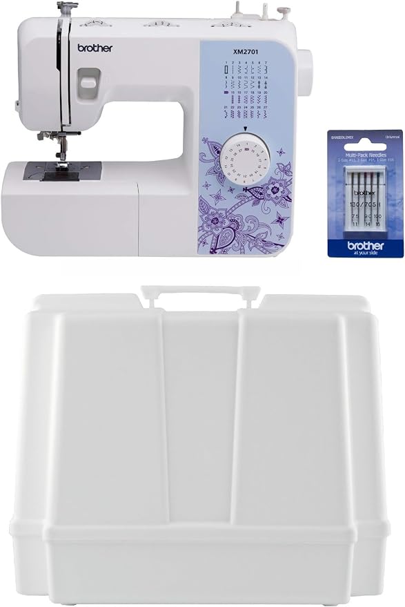 Brother XM2701 27-Stitch Sewing Machine, Hard Plastic Storage and Carry Case, 5-Piece Sewing Machine Needles