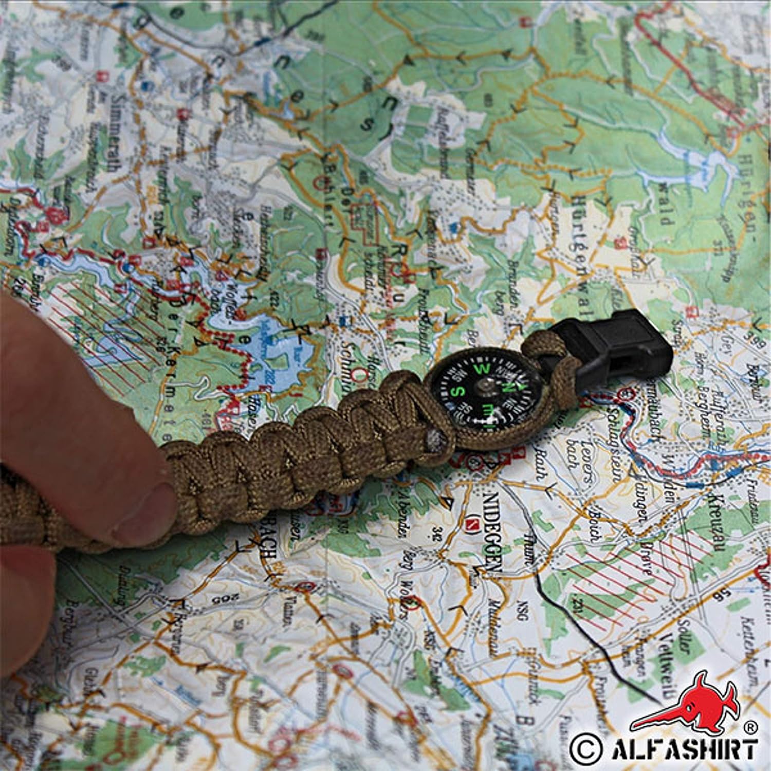 'Olive Size M 8 (Length 20 cm) – Paratroopers Cord Paracord Survival Bracelet with Emergency Function Outdoor Orientation