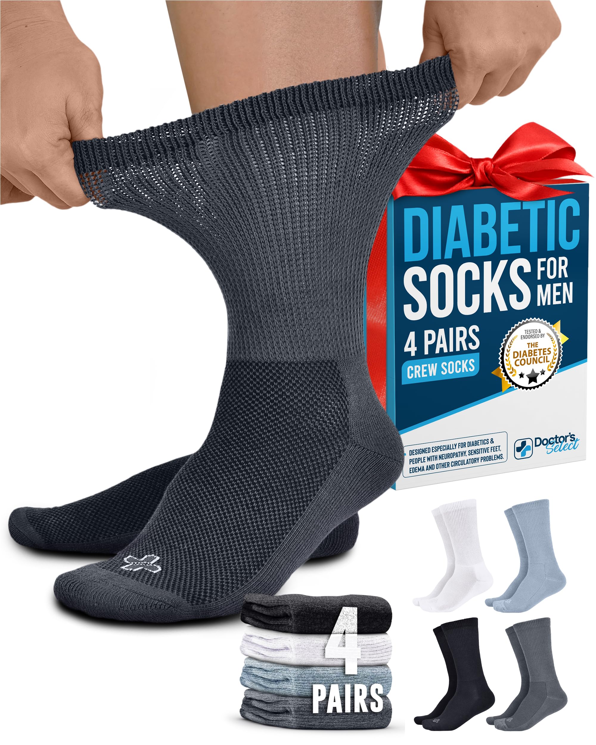 [Veeiid] Doctor's Select Mens Diabetic Socks - 4Pairs Diabetic Neuropathy Socks for Men | Diabetes Socks | Diabetic Socks for Men 9-12