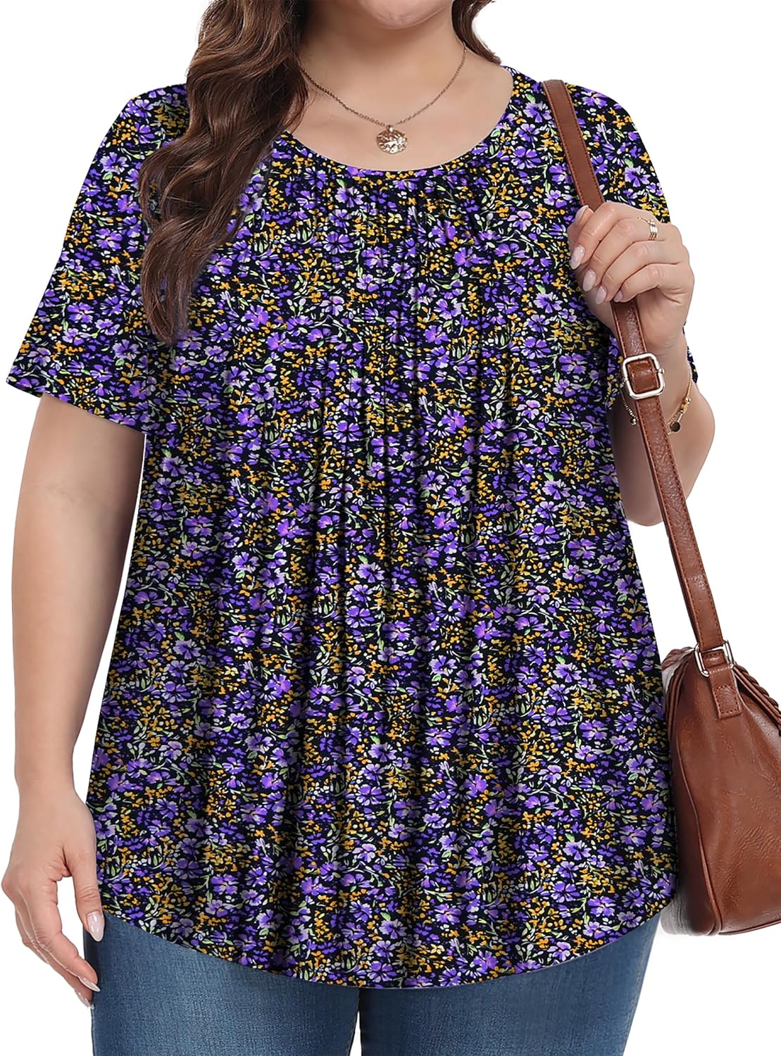 Womens Plus Size Tops Summer Shirts Tunic Short Sleeve Crew Neck Loose Fit Blouse 1X-5X - Image 2