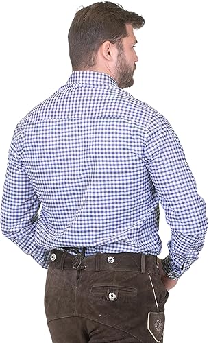 Miniatura 4 de Dirndl Trachten Haus Camisa de manga largamanga corta con botones a cuadros azules alemanes