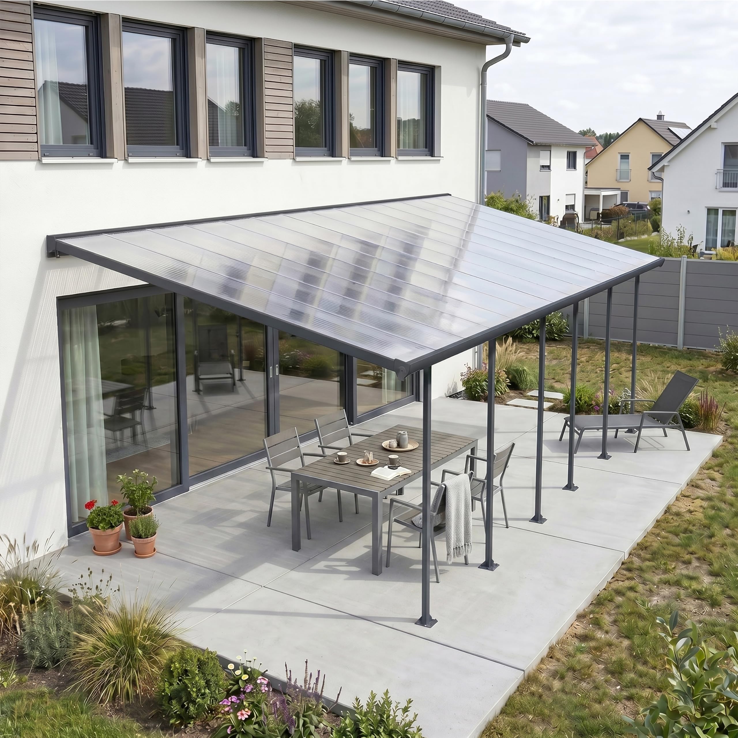 Palram Canopia by Terrassenüberdachung Alu Feria 3X8.51 Polycarbonat Hohlkammerplatten Pergola 851 x 300 cm Grau zur Überdachung ihrer Terrasse.