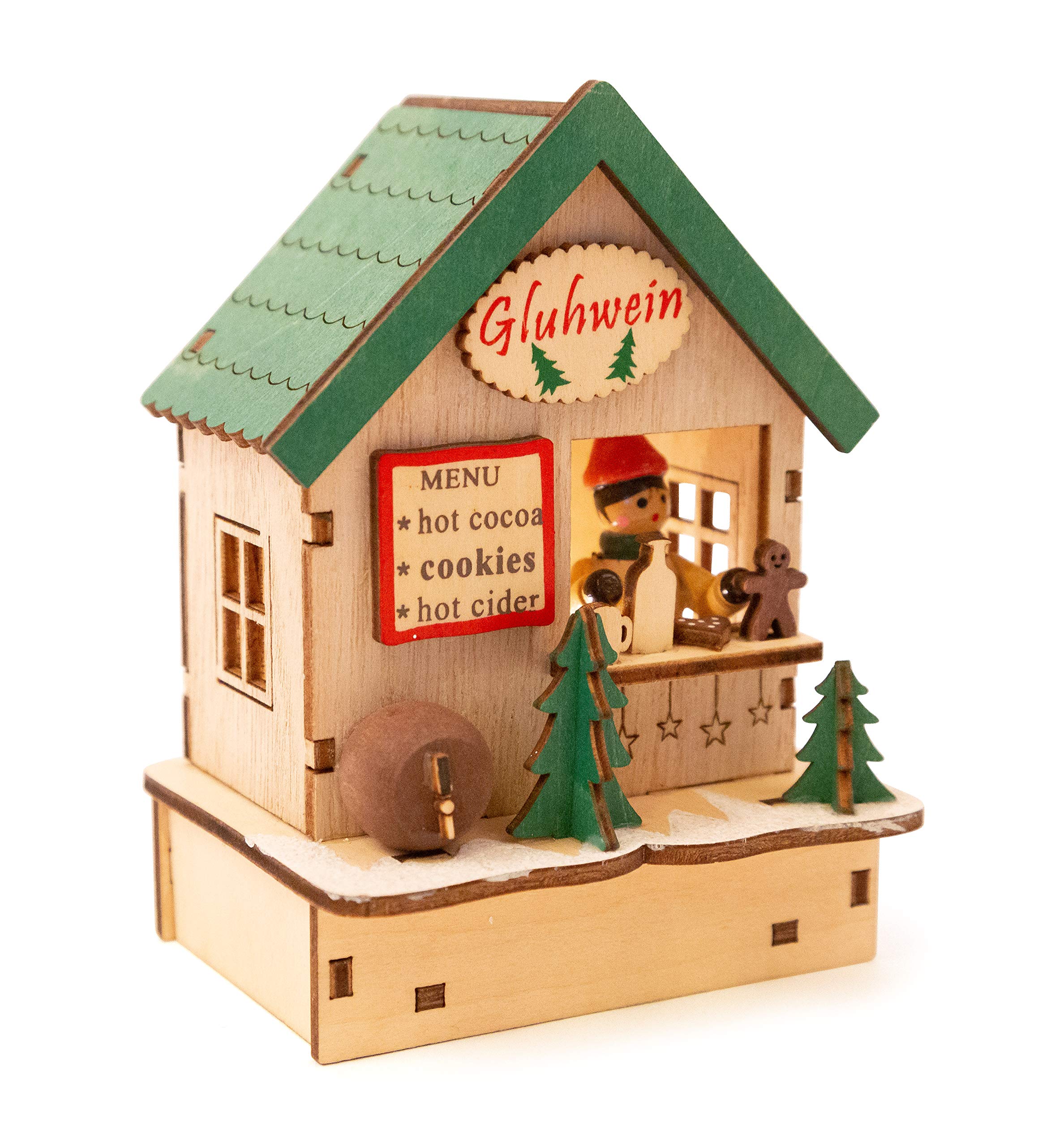 small foot Lampen-Set Weihnachtsmarkt aus Holz, Weihnachtsdeko mit drei Holzhütten mit Licht für die Fensterbank, 11390