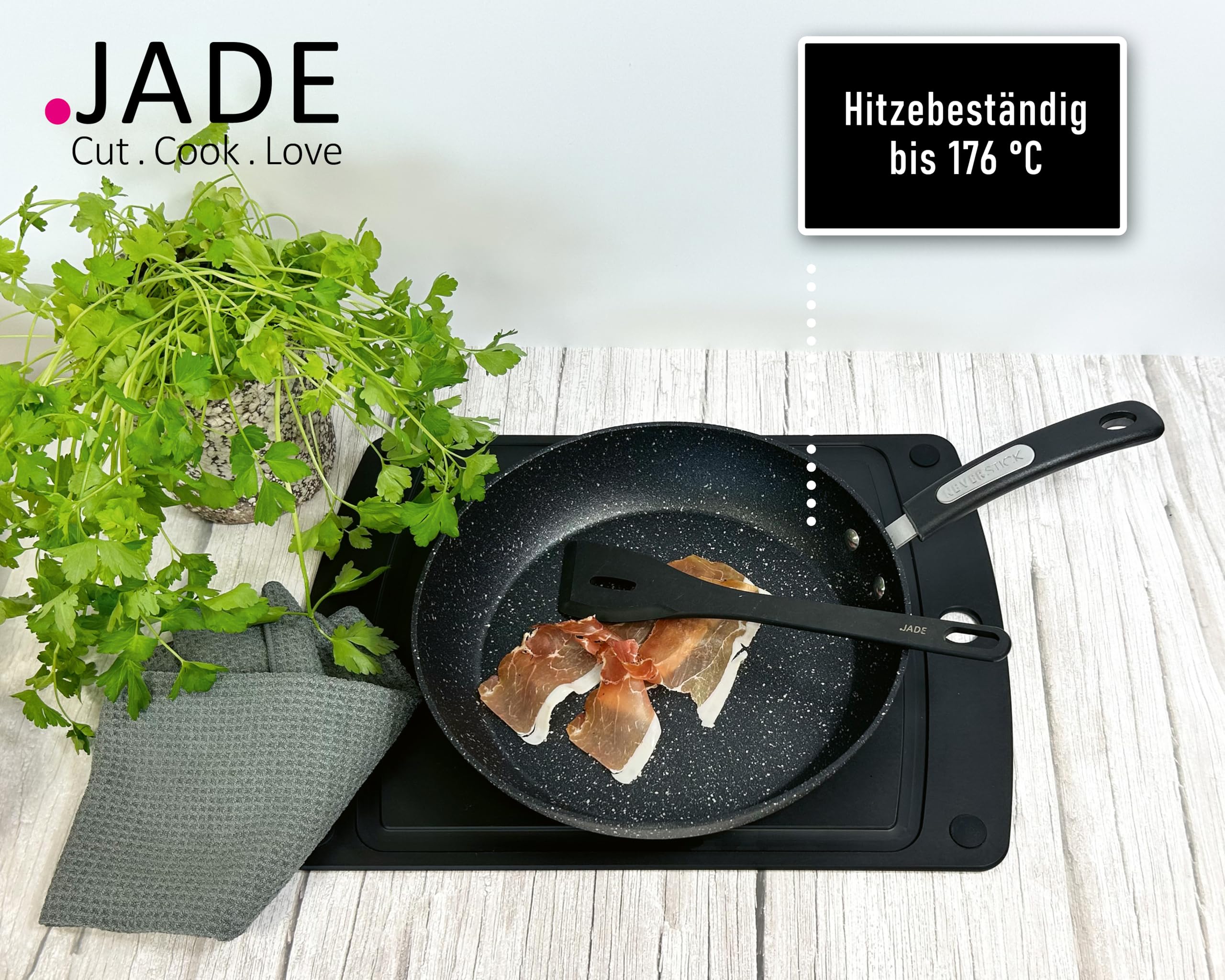 JADE Schneidebrett Gourmet Gripper (44 x 32,5 cm) mit Saftrille & rutschfesten Füßen - aus Zellulose-Laminat, schwarz - messerschonend, spülmaschinenfest, hygienisch, hitzebeständig