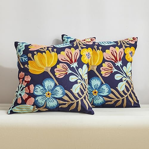 Miniatura 2 de Juego de 2 fundas de almohada decorativas de lino y algodón de 18 x 18 pulgadas, fundas de almohada bordadas con cremallera duradera mejorada,