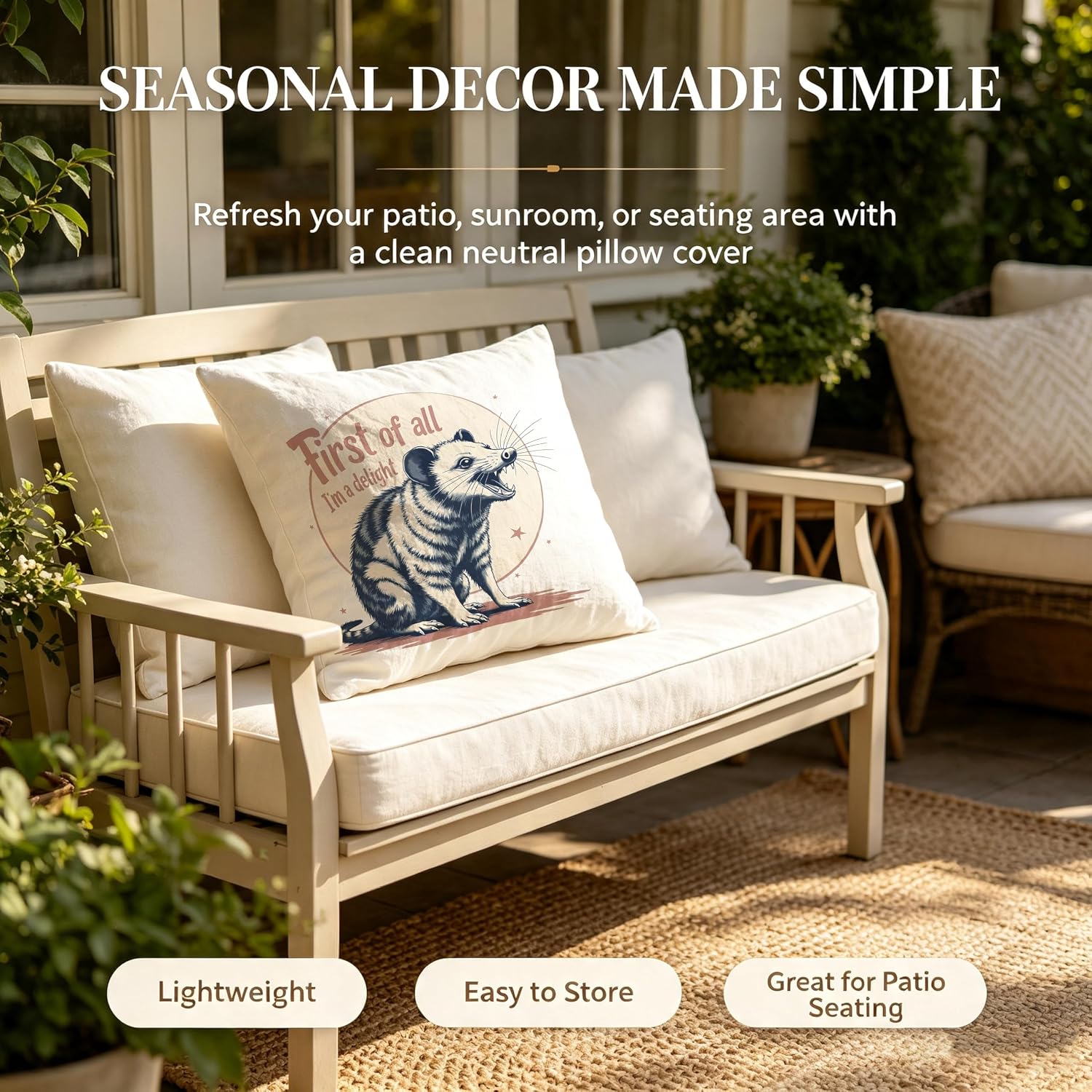 Funny Opossum Whimsical Throw Pillow Cover 18x18 Inch image 5
