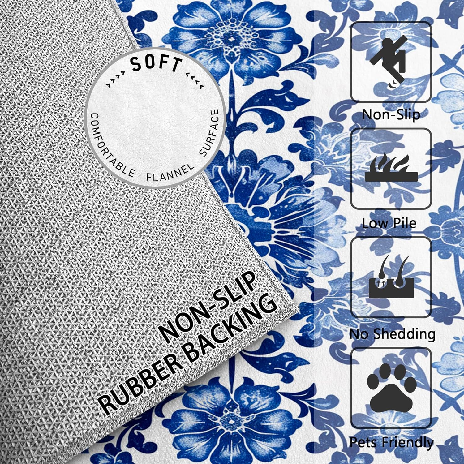 Blue and White Porcelain Decor - 2x3 Rug - Blue and White Porcelain Rug - Chinoiserie Floral Area Rug - Chinese Traditional Rugs - Asian Style Flower Carpet - Home Decor