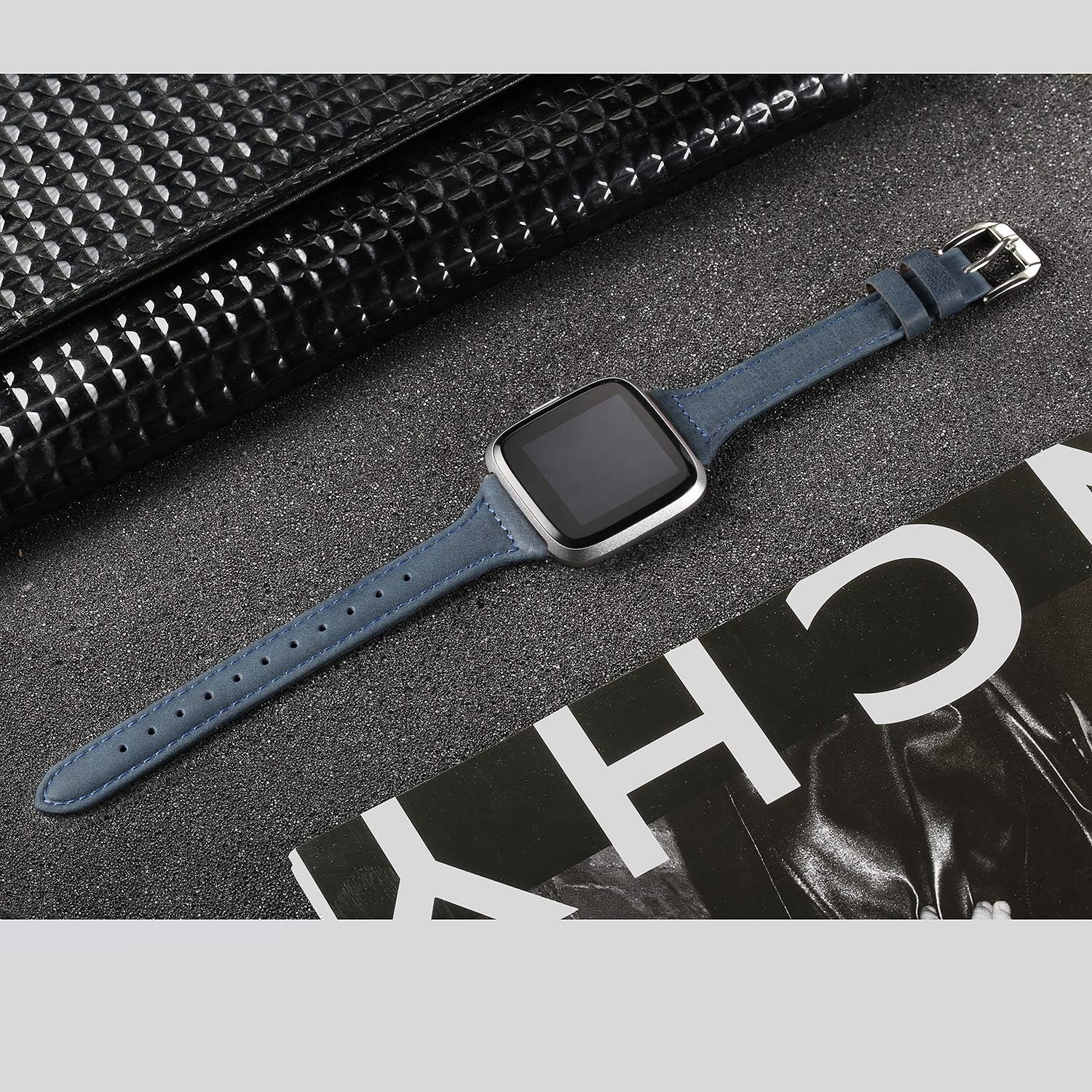 bayite Bands Compatible with Fitbit Versa 2 / Fitbit Versa Lite/Fitbit Versa, Slim Genuine Leather Band Replacement Accessories Strap Women