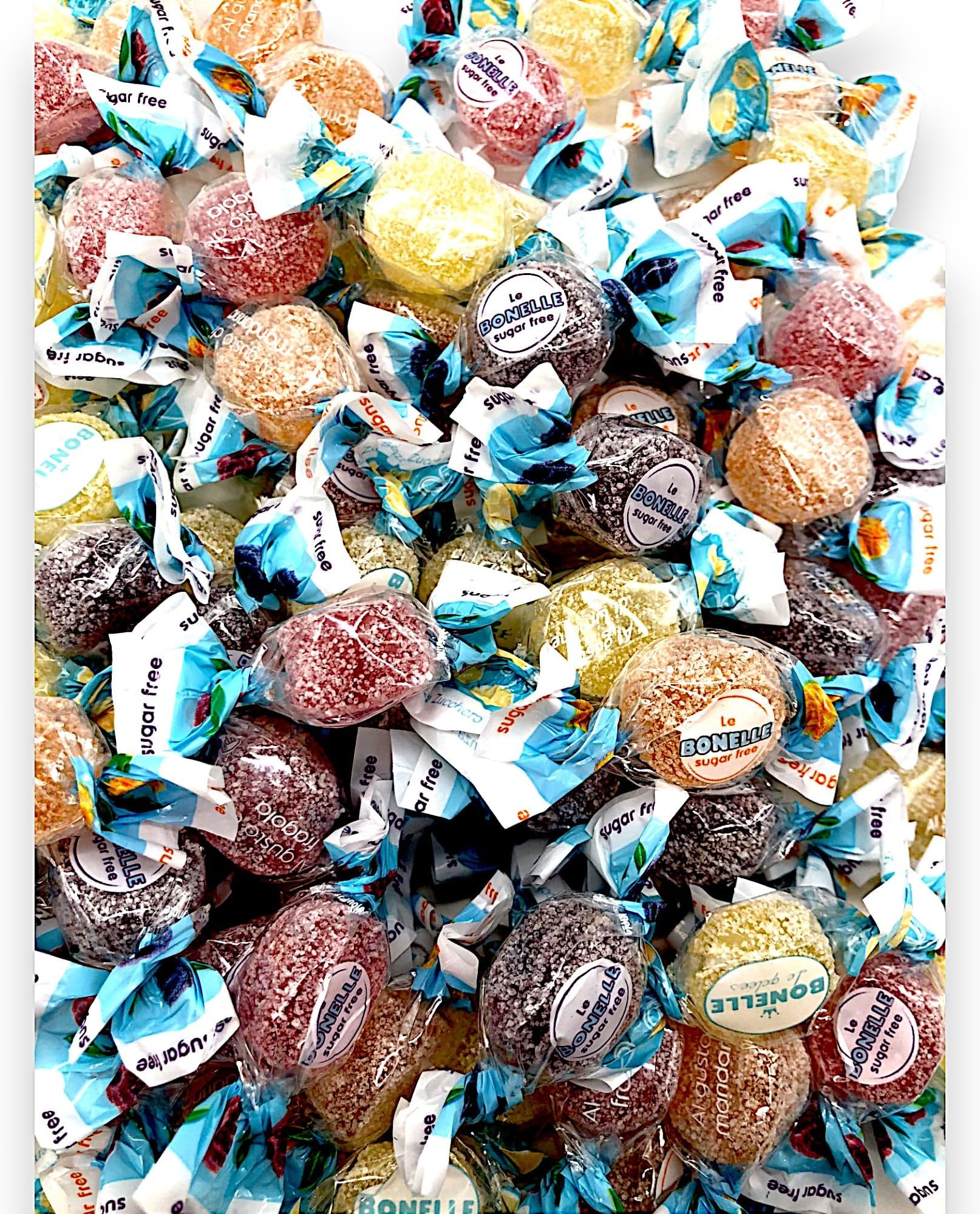 Gourmet Bonelle Italian Sugar-Free Fruit Jellies -1.5 lbs Individually Wrapped Sugar-Free Candy for Diabetics- Mandarin, Lemon, Strawberry, and Blackberry Flavors-Vegan & Gluten-Free(Approx 160 pieces