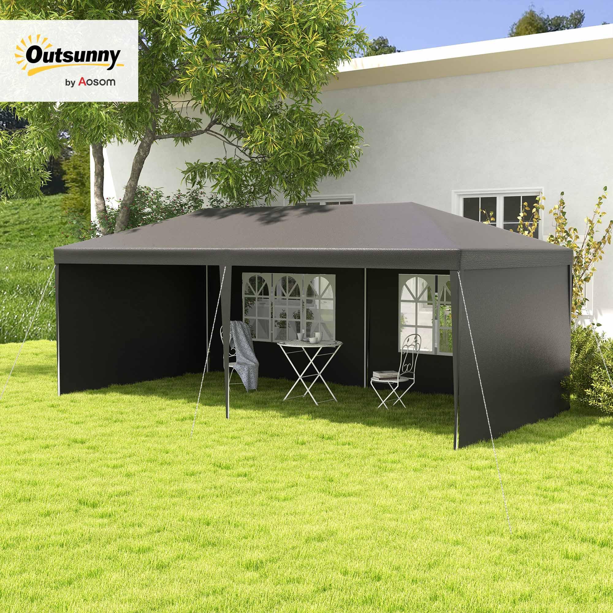 Outsunny Carpa de Jardín 6x3 m Cenador Pabellón de Jardín con 4 Paredes Laterales y 2 Ventanas Visibles, Marco de Acero, Anti-UV, Impermeable, Gazebo para Patio, Exterior, Camping, Gris Oscuro