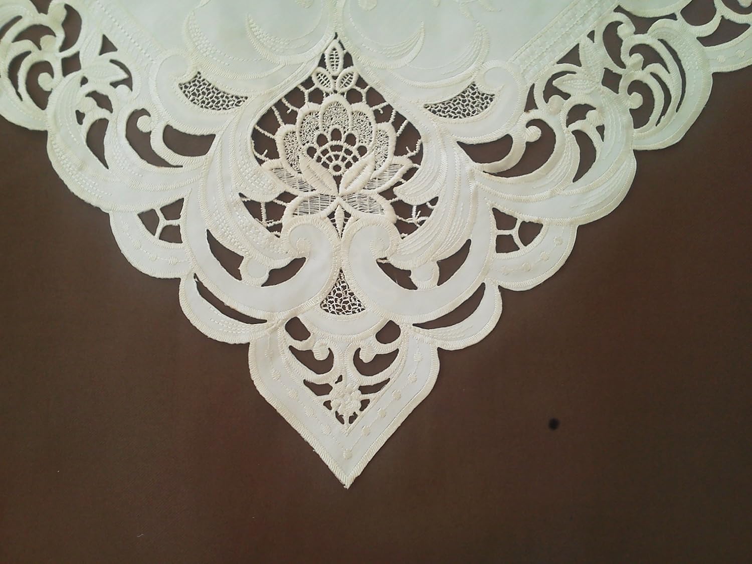 Fireplace Mantel Runner with Ivory Lace and Embroidery Handmade, Size 84 x 27 inches