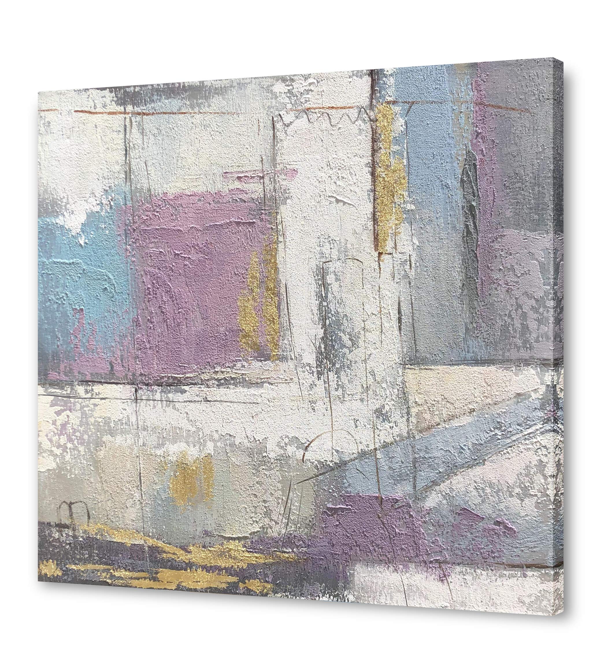 bpa Hand Painted Abstract Canvas Wall Art Modern Painting Grey Purple Canvas Picture Artwork with Gold Foil for Living Room Decoration