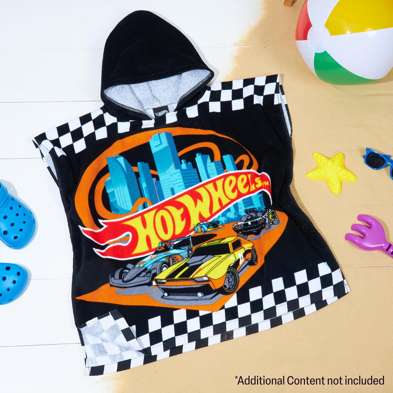 Get Trend Hot Wheels Towels for Kids Hooded Bath Towel Poncho Absorbent Pool Beach Shower Cotton Swim Towel Travel Essentials (Black Hot Wheels, 3-7 Years)