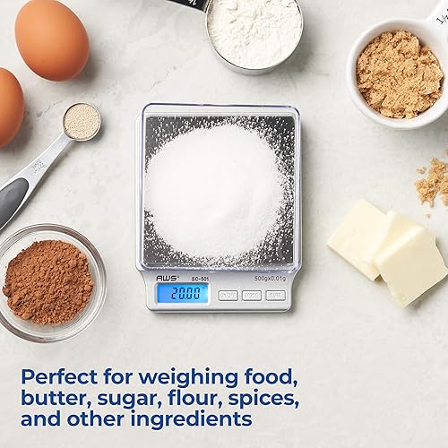 Miniatura 6 de American Weigh Scales Serie SC Balanza de Peso Digital de Precisión para Cocina, Balanza de Medición de Alimentos, 2kg x 0.1g (Plata), AMW-SC-2KG