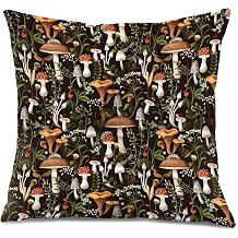 Vintage Boho Floral Mushroom Throw Pillow Covers 18x18, Rustic Nature Mushroom Botanical Decorative Pillow Covers for Farmhouse Home Bedroom Living Room, Dark Cottagecore Decor