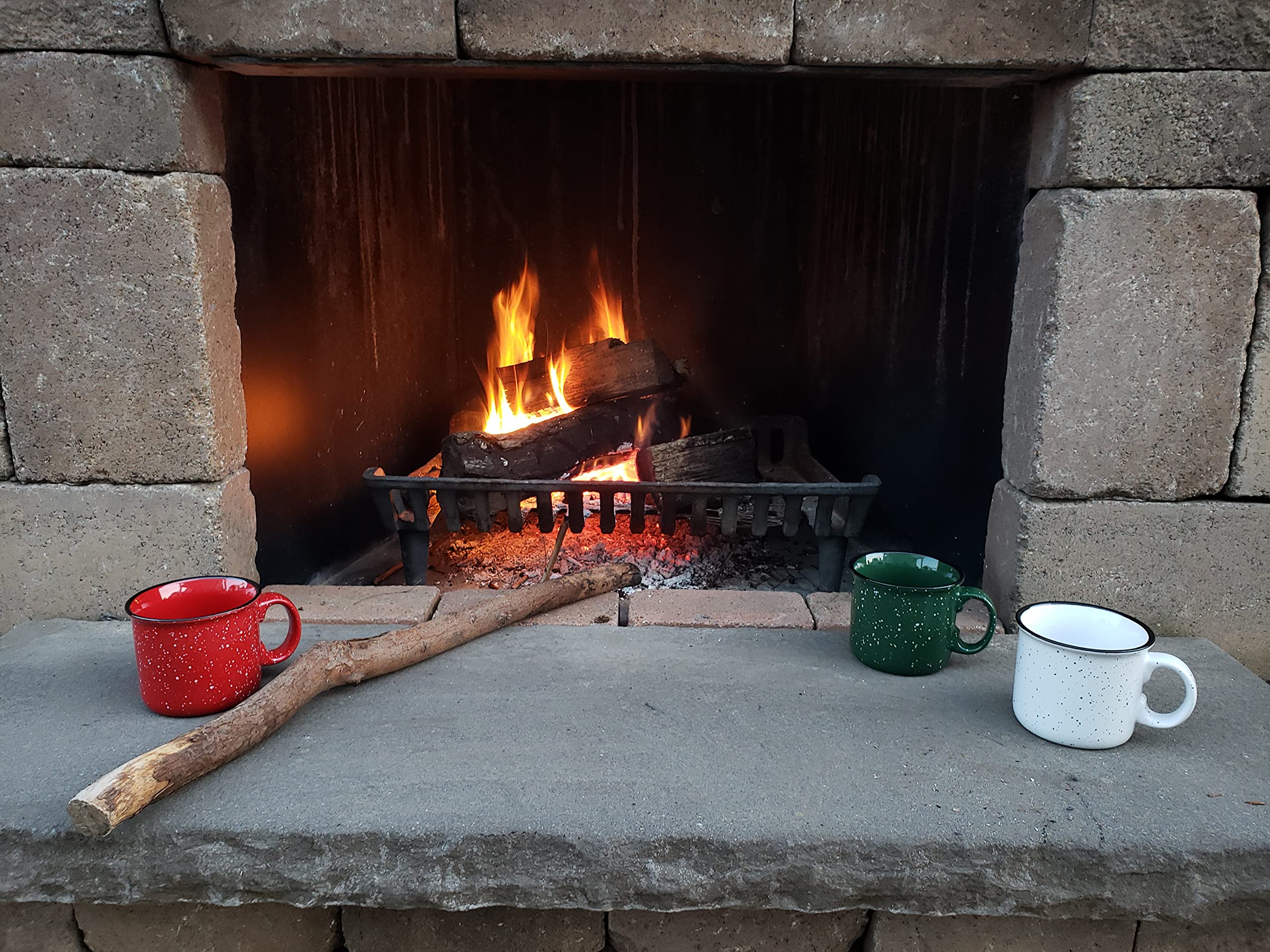 Taza de cerámica (4 unidades, 4 unidades), color rojo con acabado moteado, duradero y de pared gruesa para acampar al aire libre o el hogar