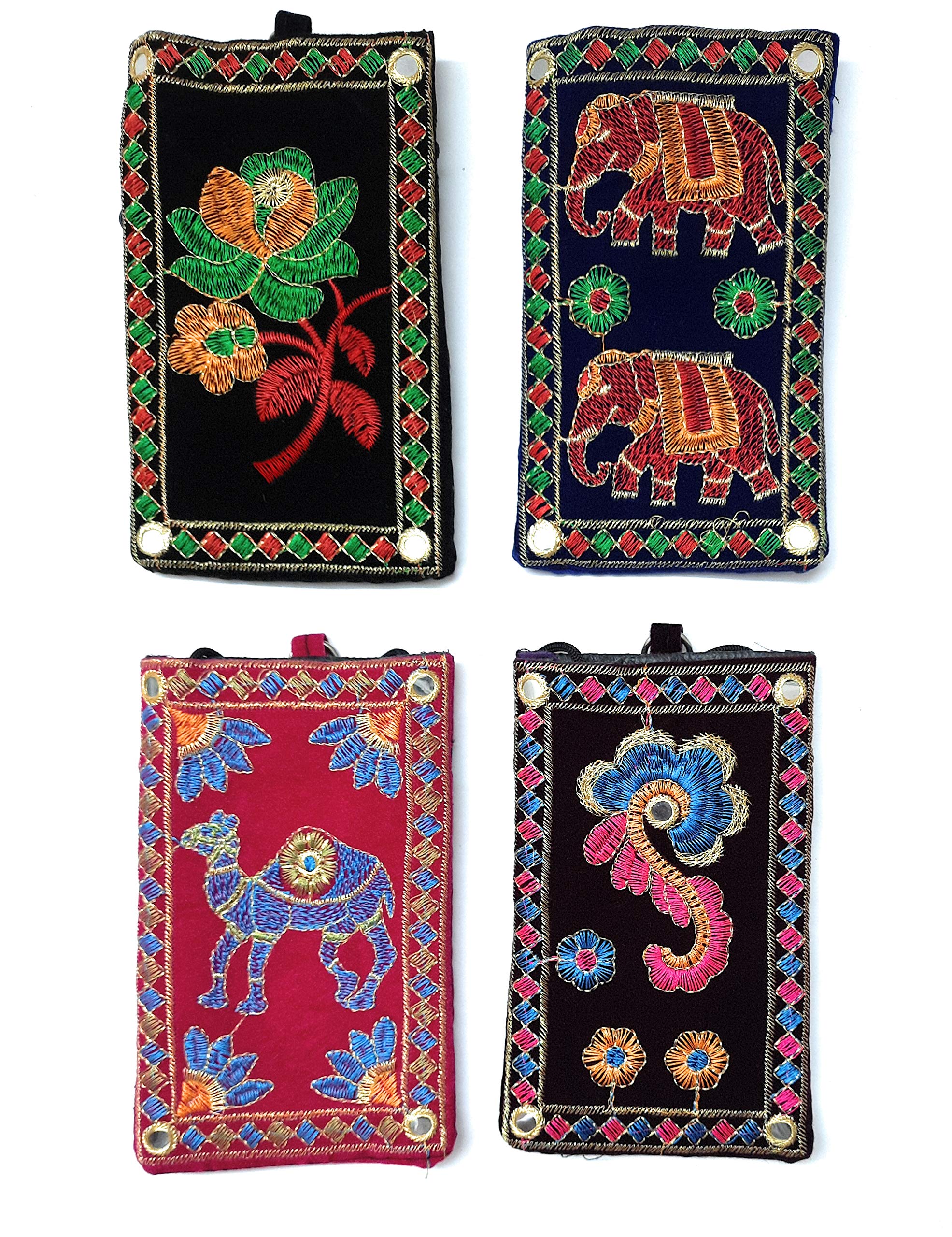 Chircrafts Womens Handicrafts Cotton Embroidery Rajasthani Mobile Pouch Cover (combo-4, Multicolour) (B08LZD3SHM) Amazon Price History, Amazon Price Tracker