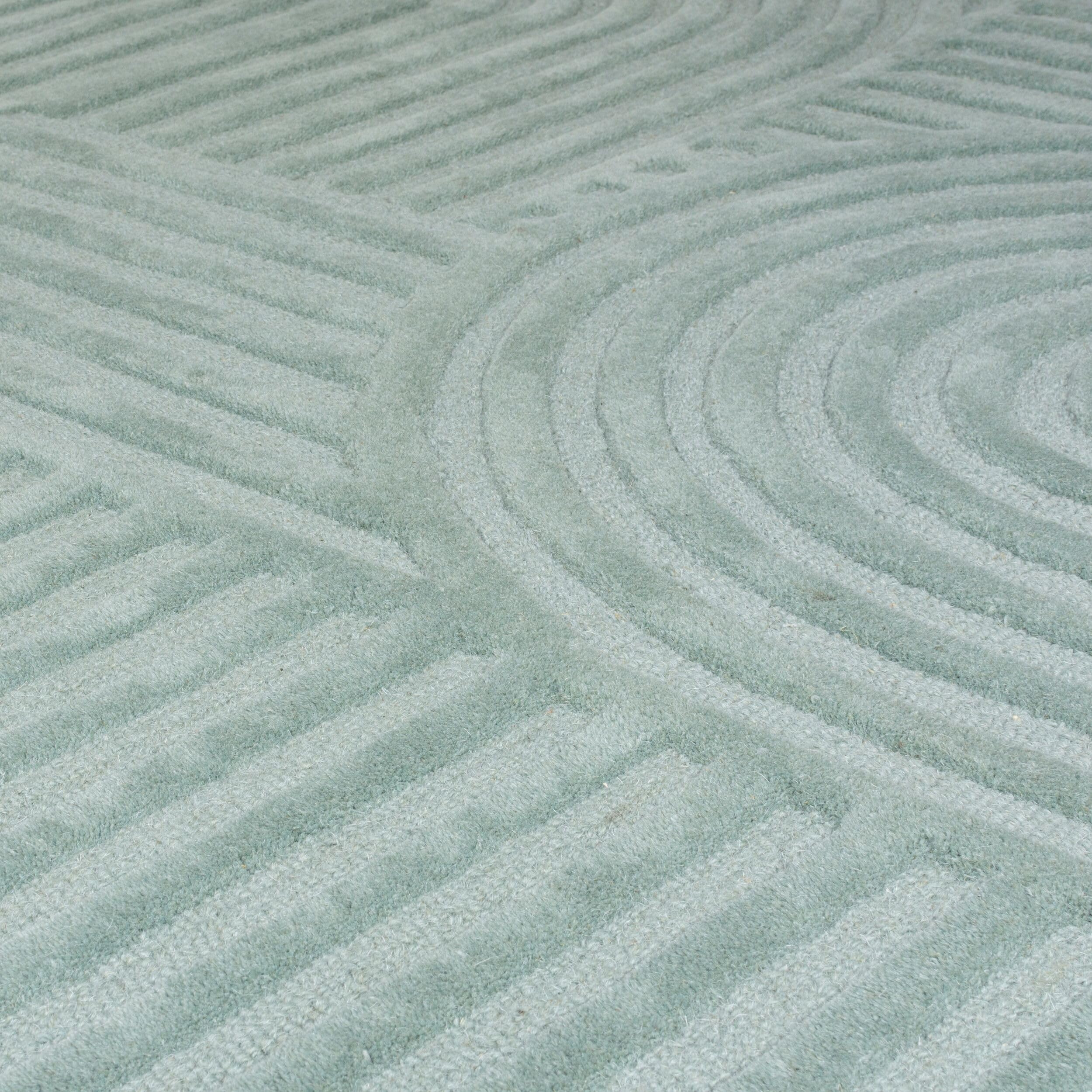 Tapis en Laine Motif Géométrique Dense et Robuste Bleu Canard-Bleu 200 x 290 cm Salle à Manger | Leven