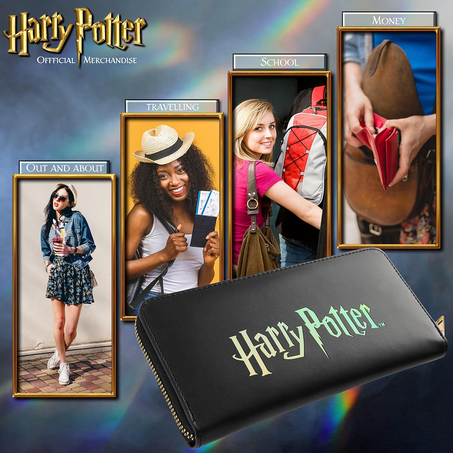 Harry Potter Gifts Wallet Women Teens Girls Zip Around Card Cash Coin Purse Hogwarts Clutch Wallet for Travel Work School