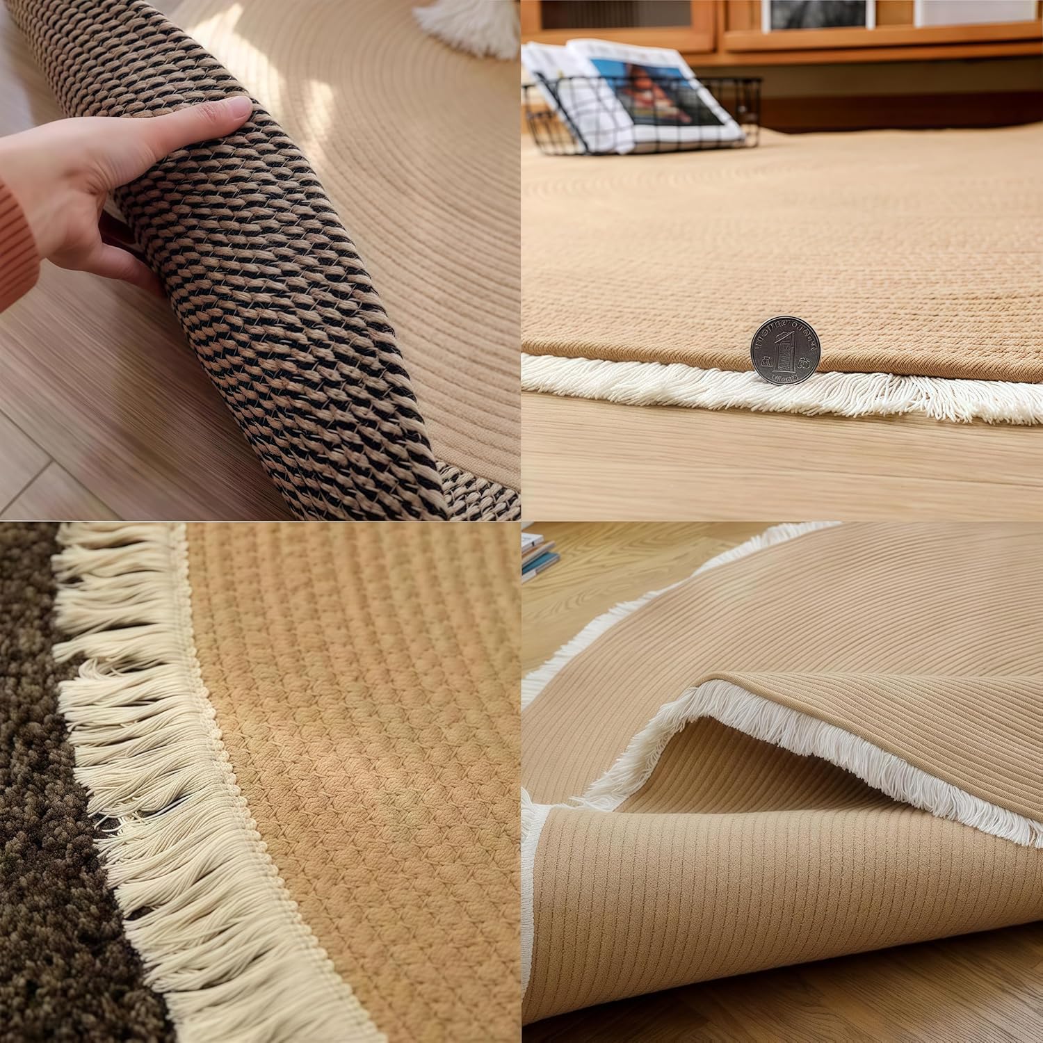 Cotton Rope Area Rug for Cats, Cat Scratching Rug, Washable Round Vintage Reversible Woven Tassel Rug, Soft and Stylish Home Accent, Easy Clean, Multiple Sizes (Gray, 40" (100cm))