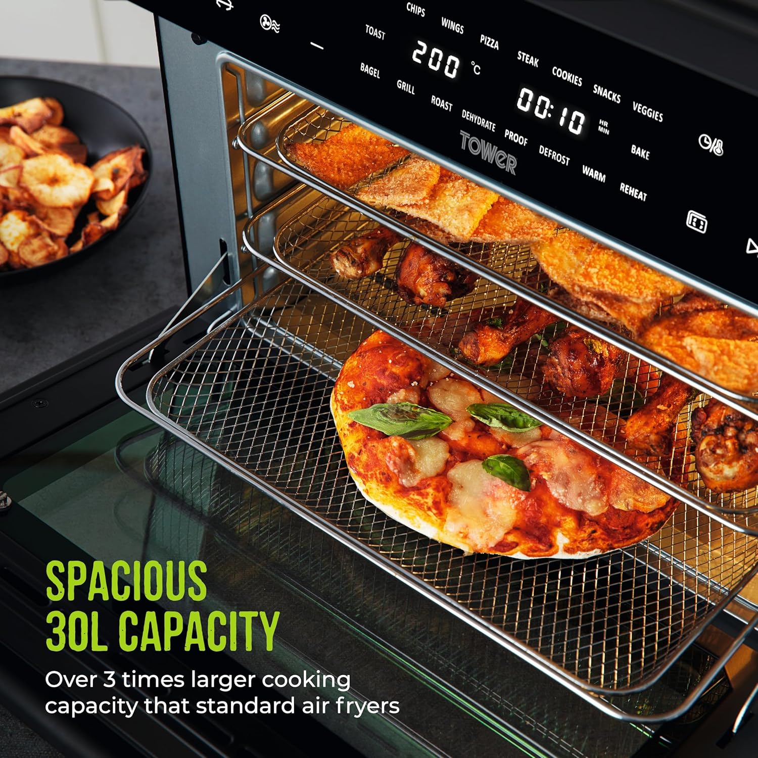 Tower T17122 Vortx Platinum Xpress Digital 30L Air Fryer Oven with Vizion Viewing Window, 18 Cooking Options, 2 Hour Timer, 1800W, Black - Image 5