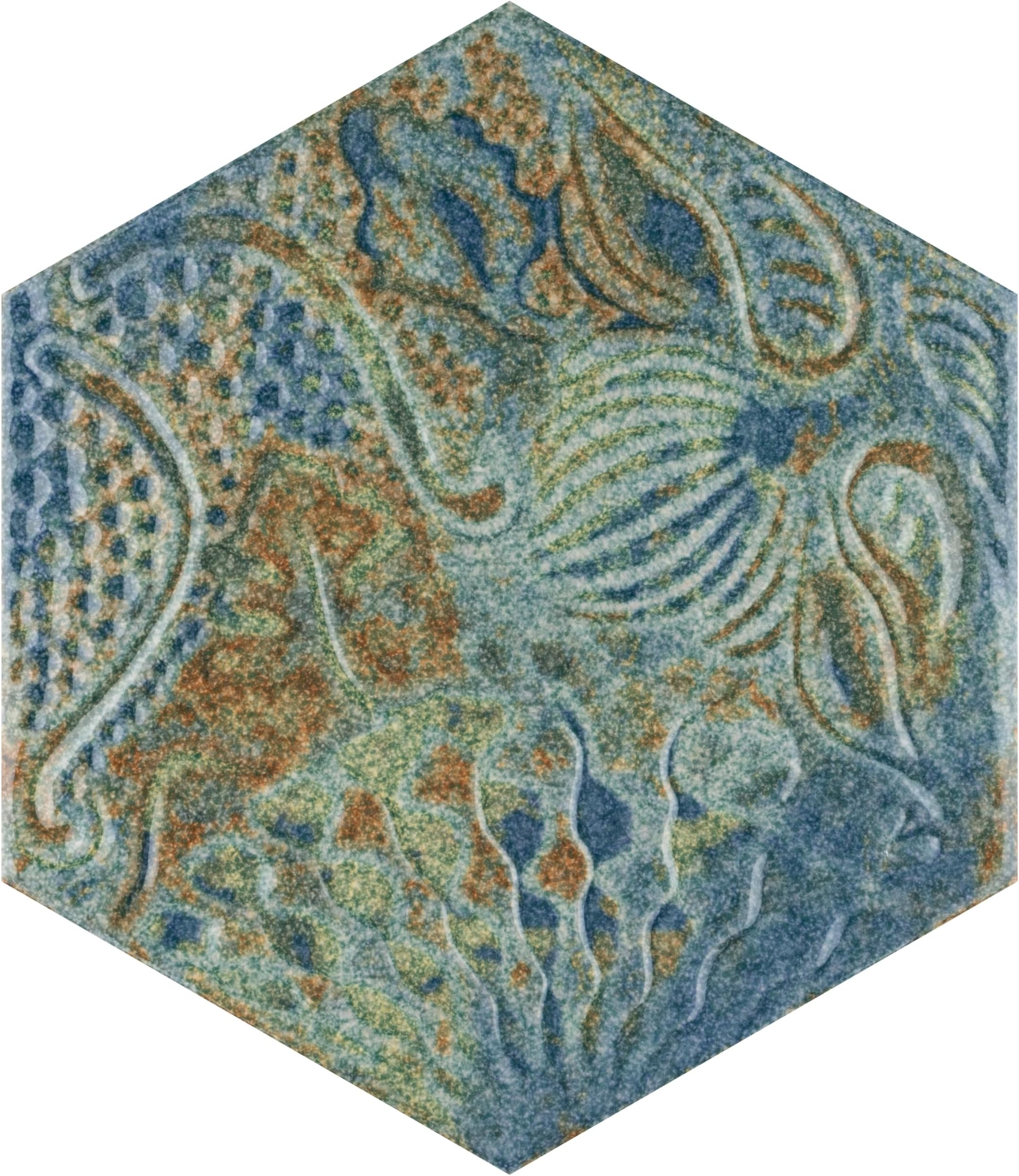 SomerTile Gaudi React Hex Ocean 8-5/8" x 9-7/8" Porcelain Floor and Wall Tile