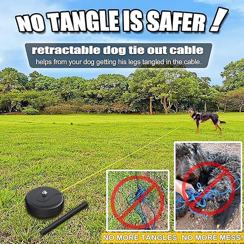 Miniatura 5 de Cable retráctil de 30 pies y estaca para perros, correa de perro sin enredos para entre 10 y 90 libras, carrete de plomo retráctil giratorio de 360