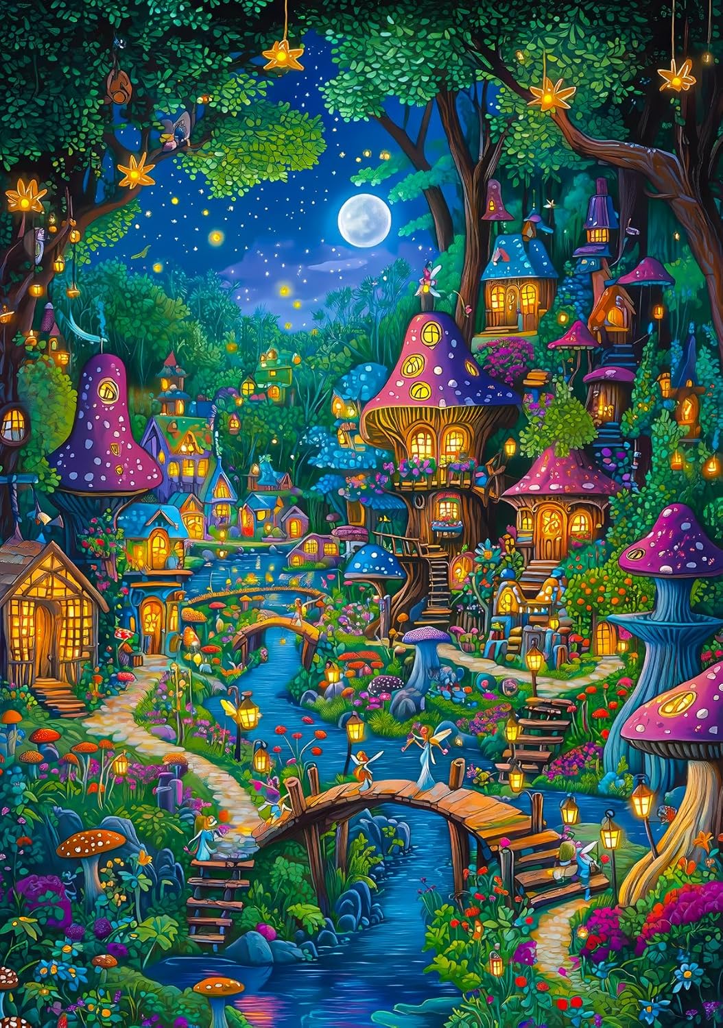 Bgraamiens -Whimsywood,1000 Piece Jigsaw Puzzle for Adults Challenging Funny Family Puzzle,Beautiful Fairy Jigsaw 1000 Pieces