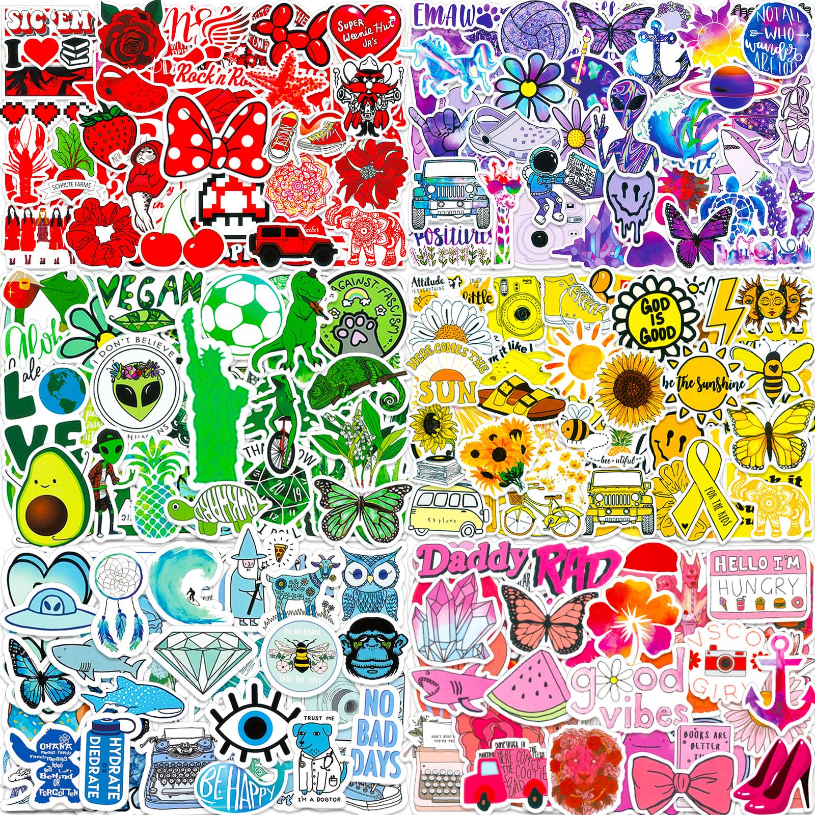 Water Bottle Stickers 300 PCS Cute Fun Sticker Pack, Waterproof Vinyl Stickers for Water Bottles, Laptop, Scrapbook, Journal, Luggage, Tumbler, Skateboard, Lunch Box, Notebook, Kindle, Bike, etc