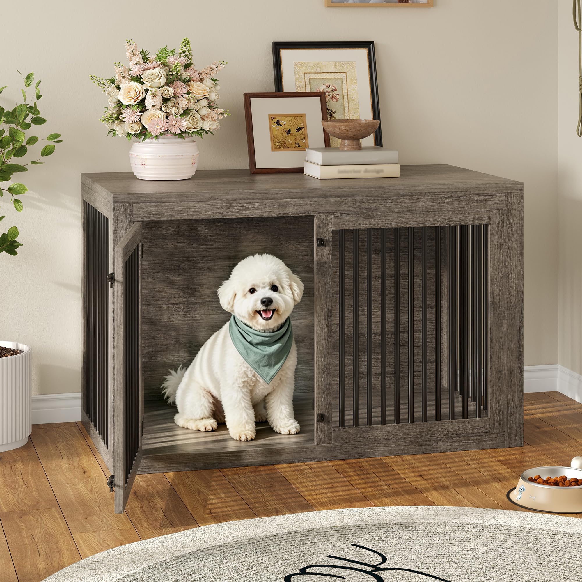 AMERLIFE Dog Crate Furniture for Medium/Large Dogs with Storage and Divider