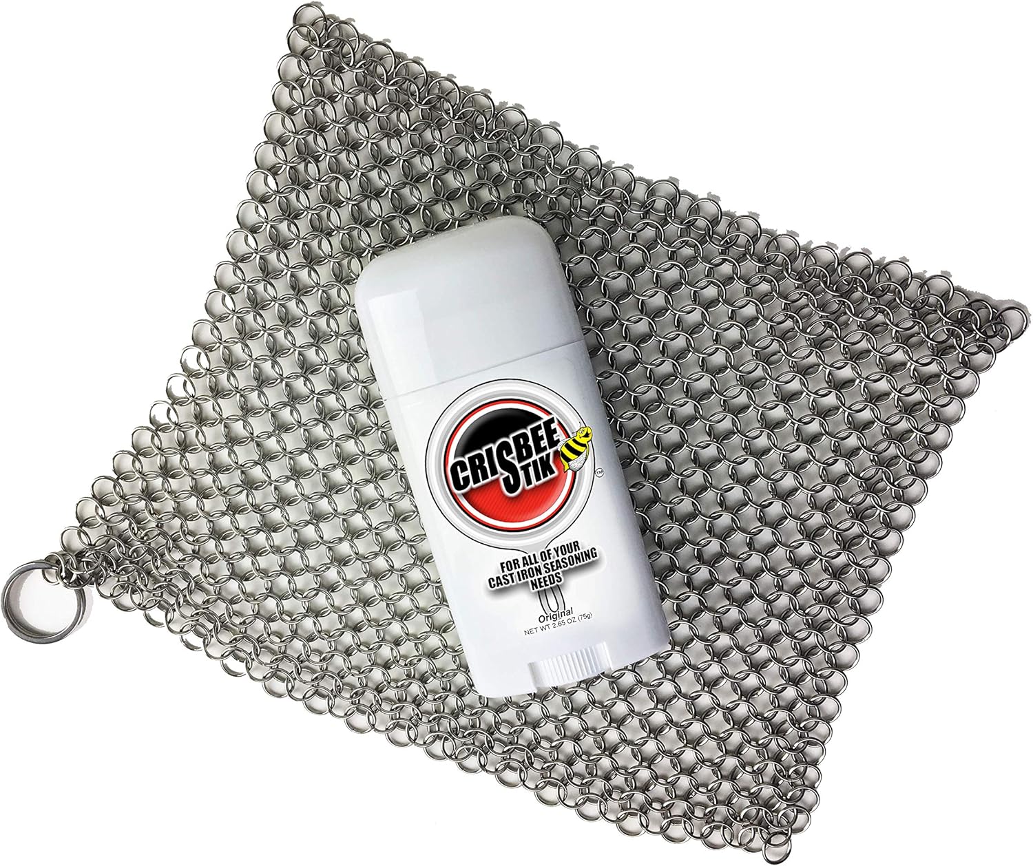 Crisbee Cast Iron Cleaner Combo - Crisbee Stik® & Chain Mail Scrubber - Maintain a Cleaner Non-Stick Skillet - Perfect for Cast Iron and Carbon Steel Cookware