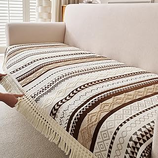 HOKIPO Bohemian Jacquard Weave Sofa Cover Mat with Tassel for 1/2/3 Seater & L Shape Sofa | Anti-Slip DIY Sofa Cover Set | Price In India