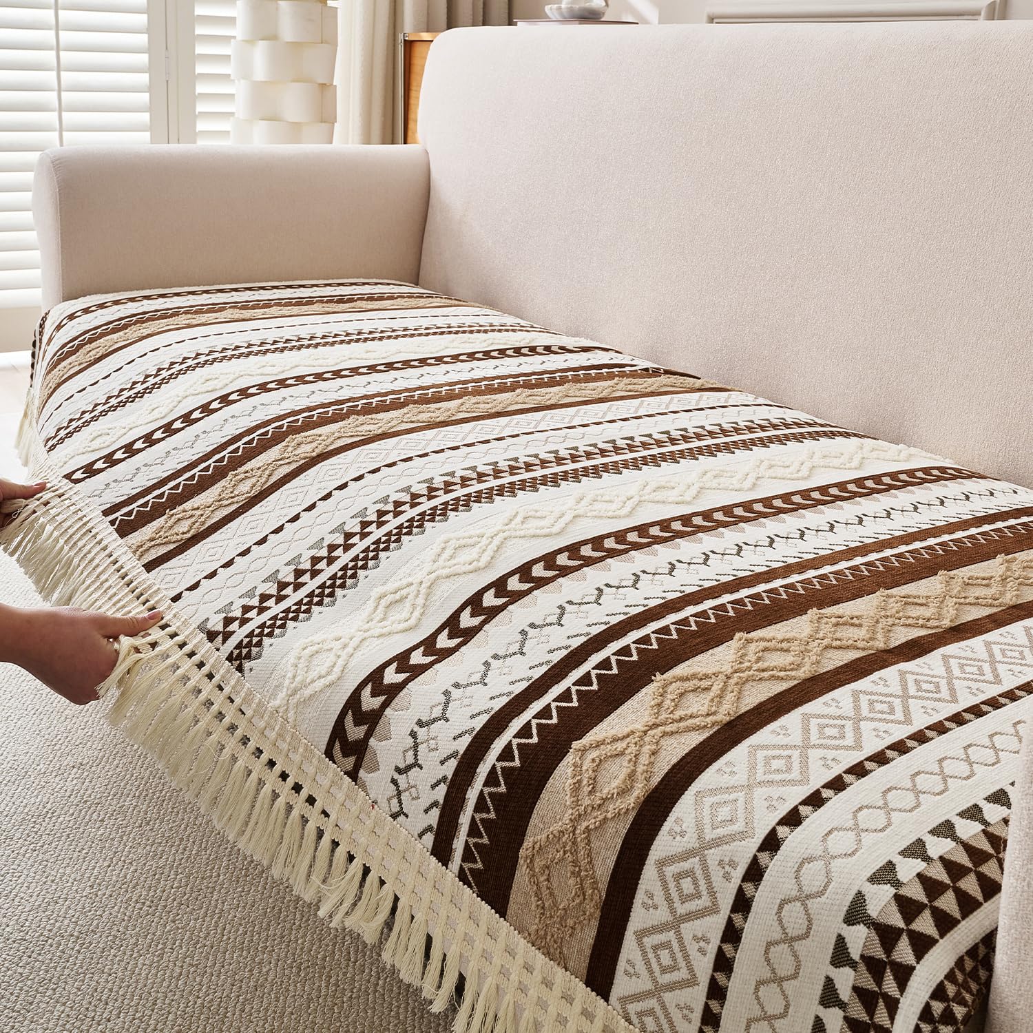 HOKIPO Bohemian Jacquard Weave Sofa Cover Mat with Tassel for 1/2/3 Seater & L Shape Sofa | Anti-Slip DIY Sofa Cover Set |... - Review, Price and Buying Guide