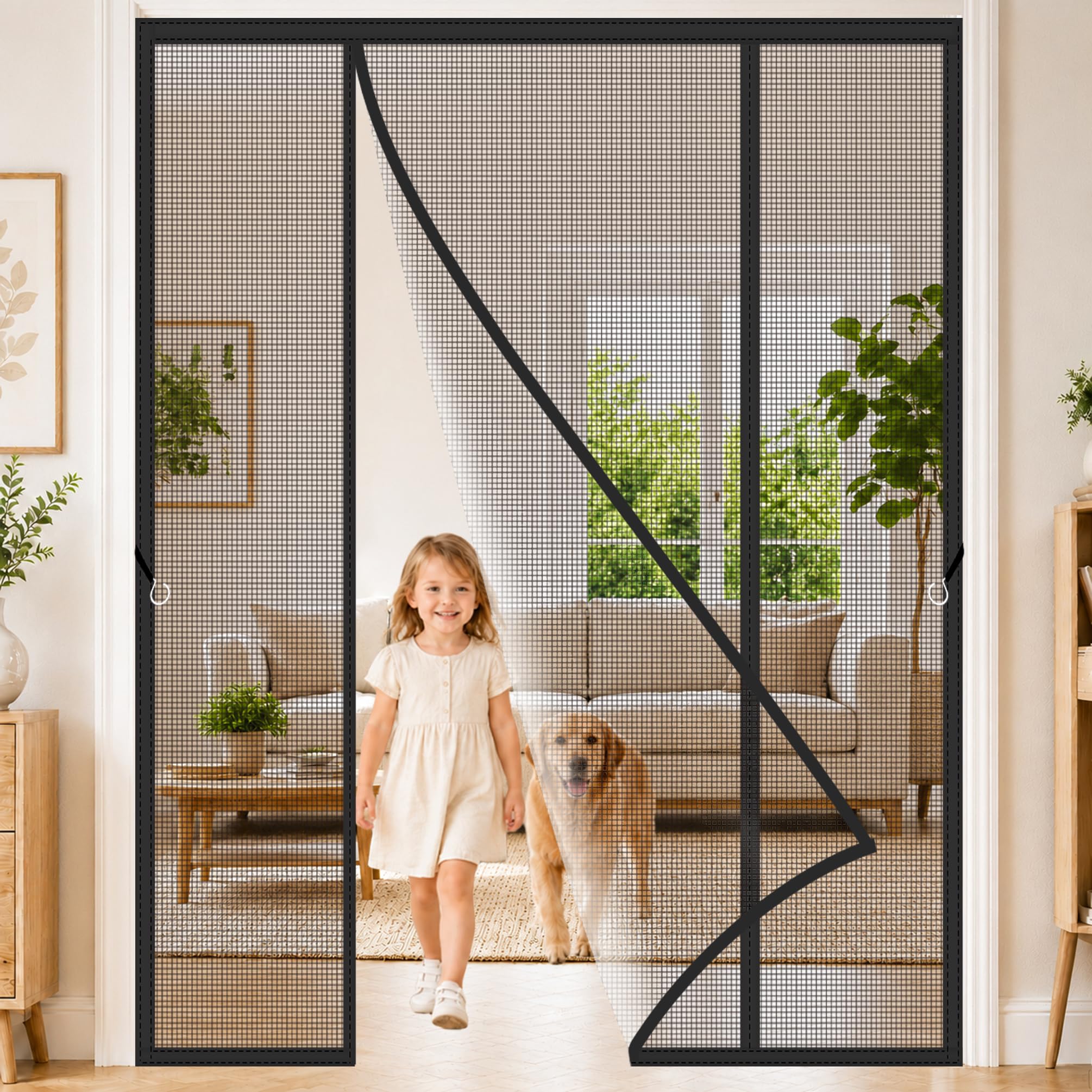 Extra Wide Magnetic Screen Door Black 175x200cm French Door Reinforced Sewing Mosquito Net Curtain Self-Sealing Walk Through Easily for Classic and Contemporary Properties with Large External Doors