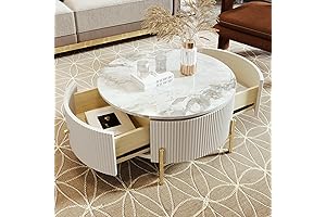 Merax 31.5" Modern White Round Coffee Table with 2 Drawers