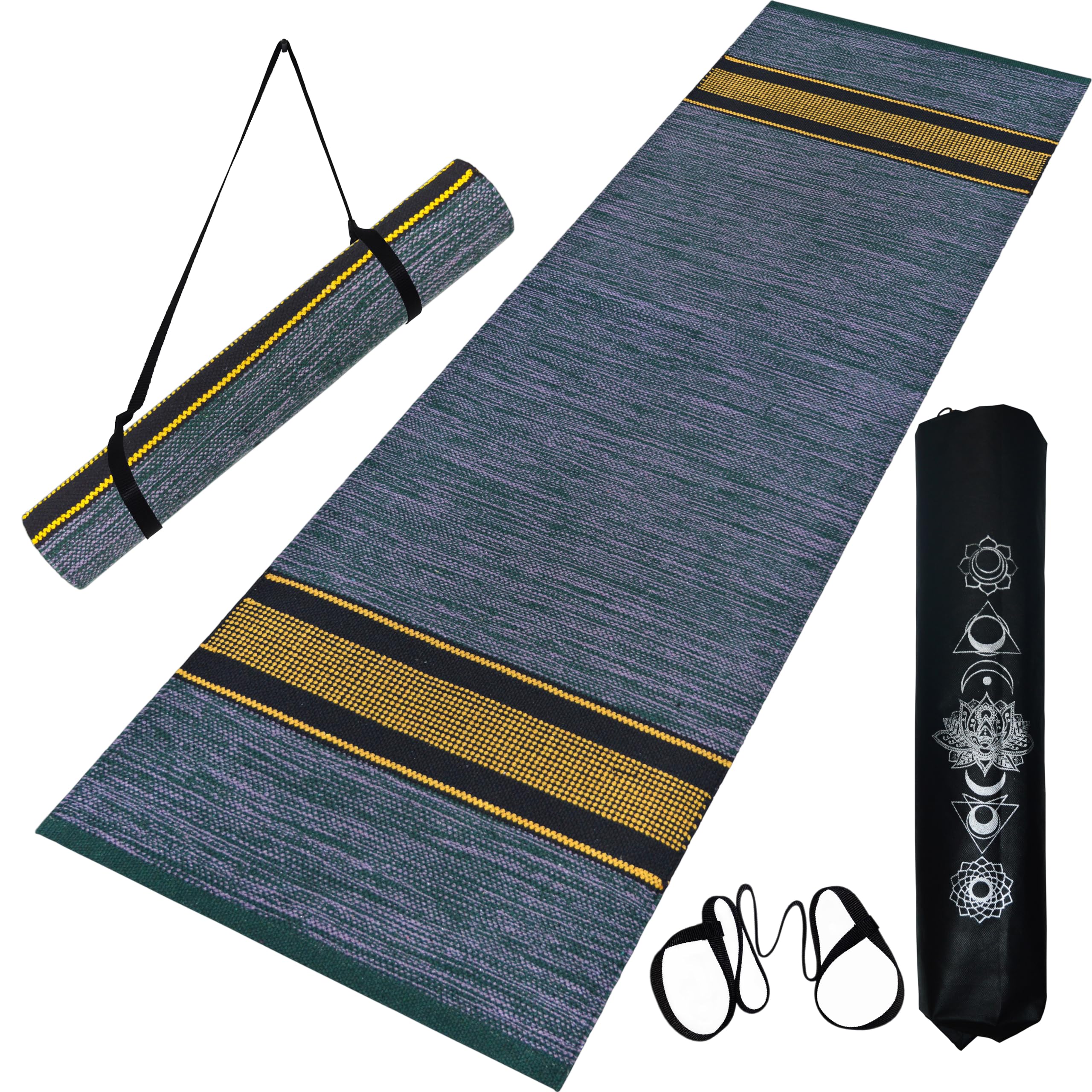 House of Handmade™ - Premium Cotton Yoga Mats for Women and Men, 2X6 feet, 5mm thick, Anti Skid backing, Light Weight, Machine Washable, Non Slip for Home Exercise & Pilates (Grey)