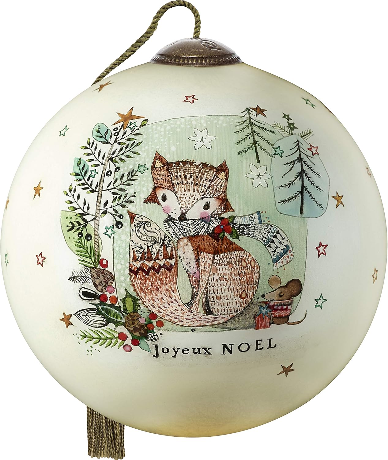 Ne'Qwa Stylized Fox with Trees and Snowflakes Ornament