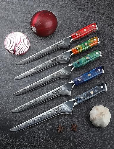 Miniatura 6 de SANMUZUO Cuchillo Bonning - Cuchillo de filete de 7 pulgadas - Serie Xuan - Cuchillo de corte de carne de acero Damasco VG10 - Mango de resina