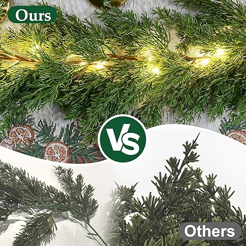 Miniatura 9 de 2 guirnaldas de Navidad de 6.2 pies con luces, guirnalda de cedro real al tacto, gruesa y exuberante vegetación con ramas de pino artificial suaves